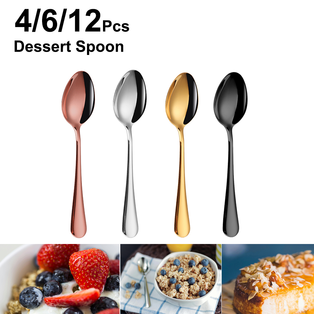 Gold Plated Cutlery - 4/6/12Pcs Sliver Dessert Spoons Stainless Steel