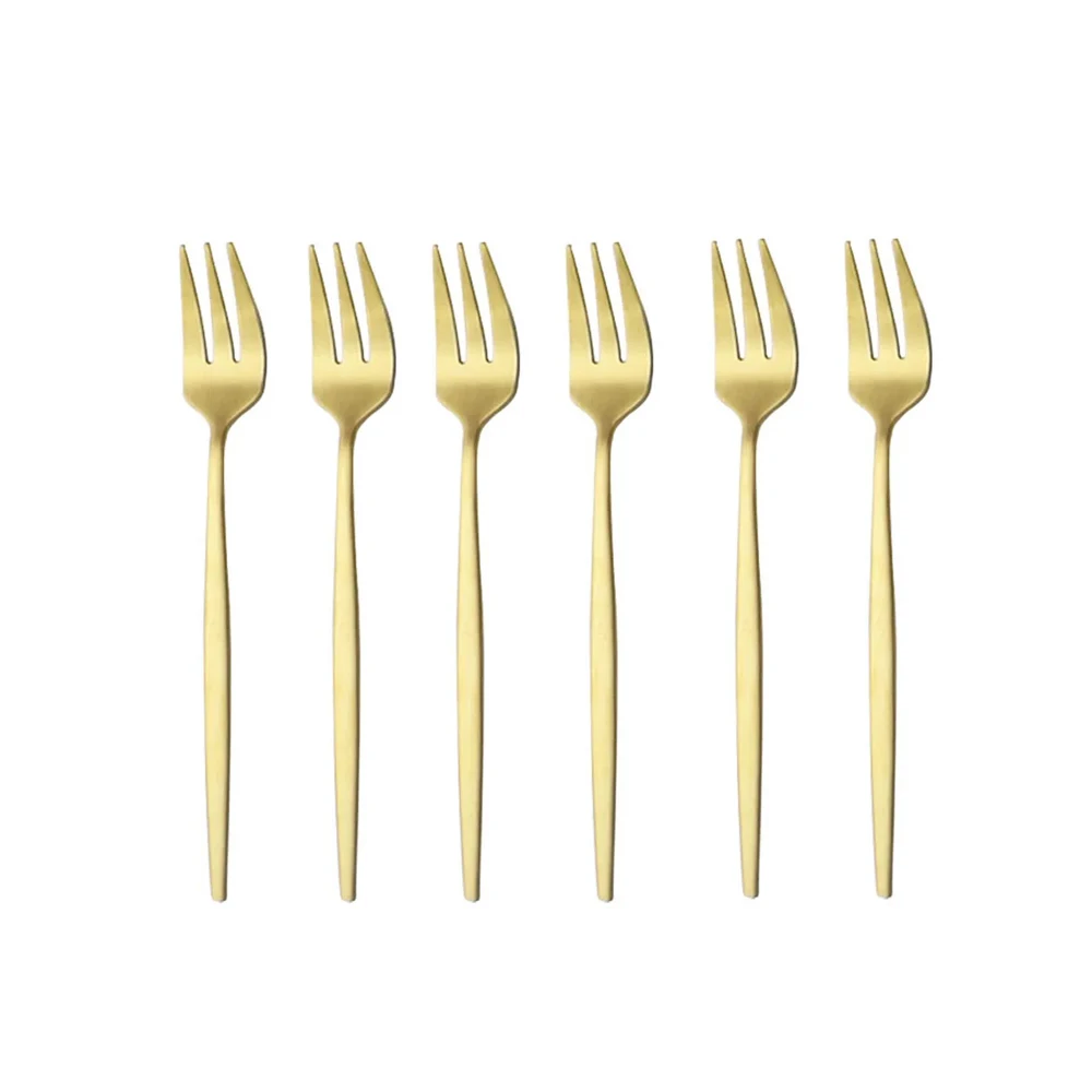 Gold Plated Cutlery - 6Pcs Stainless Steel Matte Cake Fruit