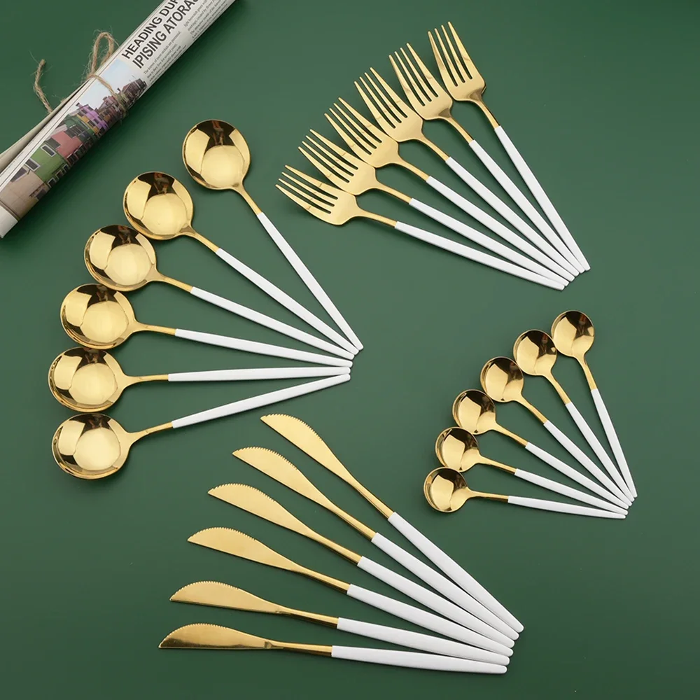 16/24/32/48Pcs Dinnerware Set  - đánh giá và giá Gold Plated Cutlery
