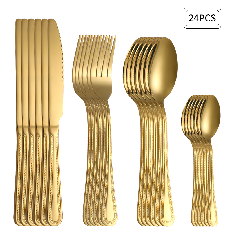 24pc Stainless Steel Gold Cutl - đánh giá và giá Gold Plated Cutlery