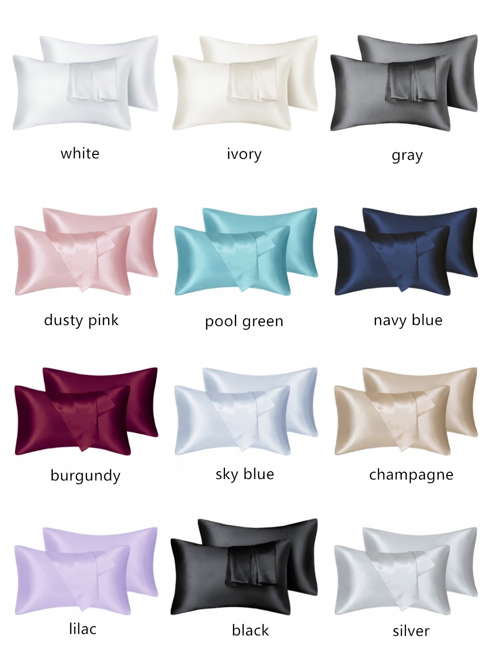 2pcs/lot Solid Silky Satin Ski - đánh giá và giá Silk Pillowcase Set