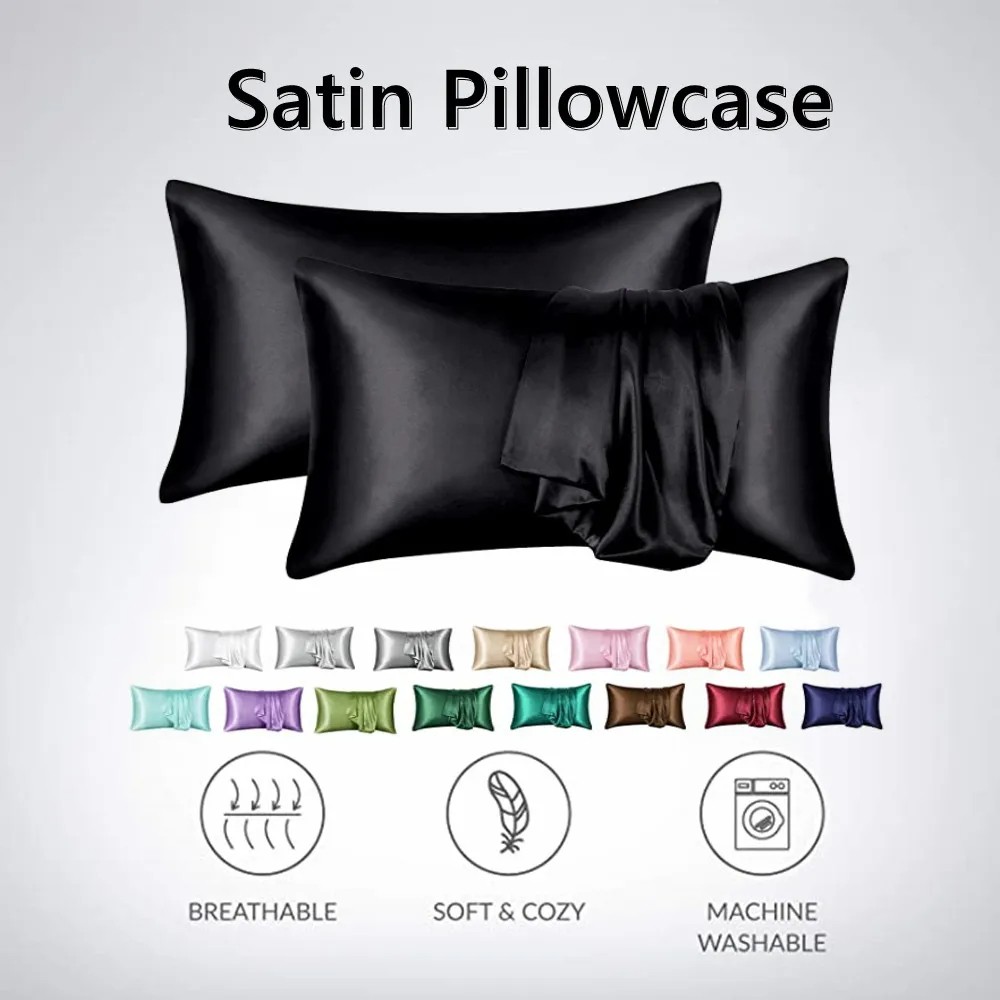 2pcs/lot Solid Silky Satin Ski - đánh giá và giá Silk Pillowcase Set