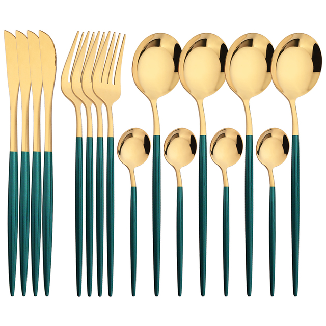 16Pcs Green Gold Dinnerware St - đánh giá và giá Gold Plated Cutlery