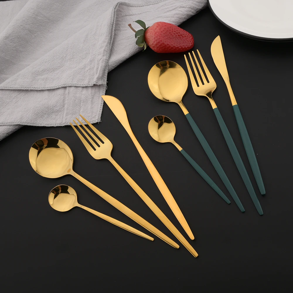 16Pcs Green Gold Dinnerware St - đánh giá và giá Gold Plated Cutlery