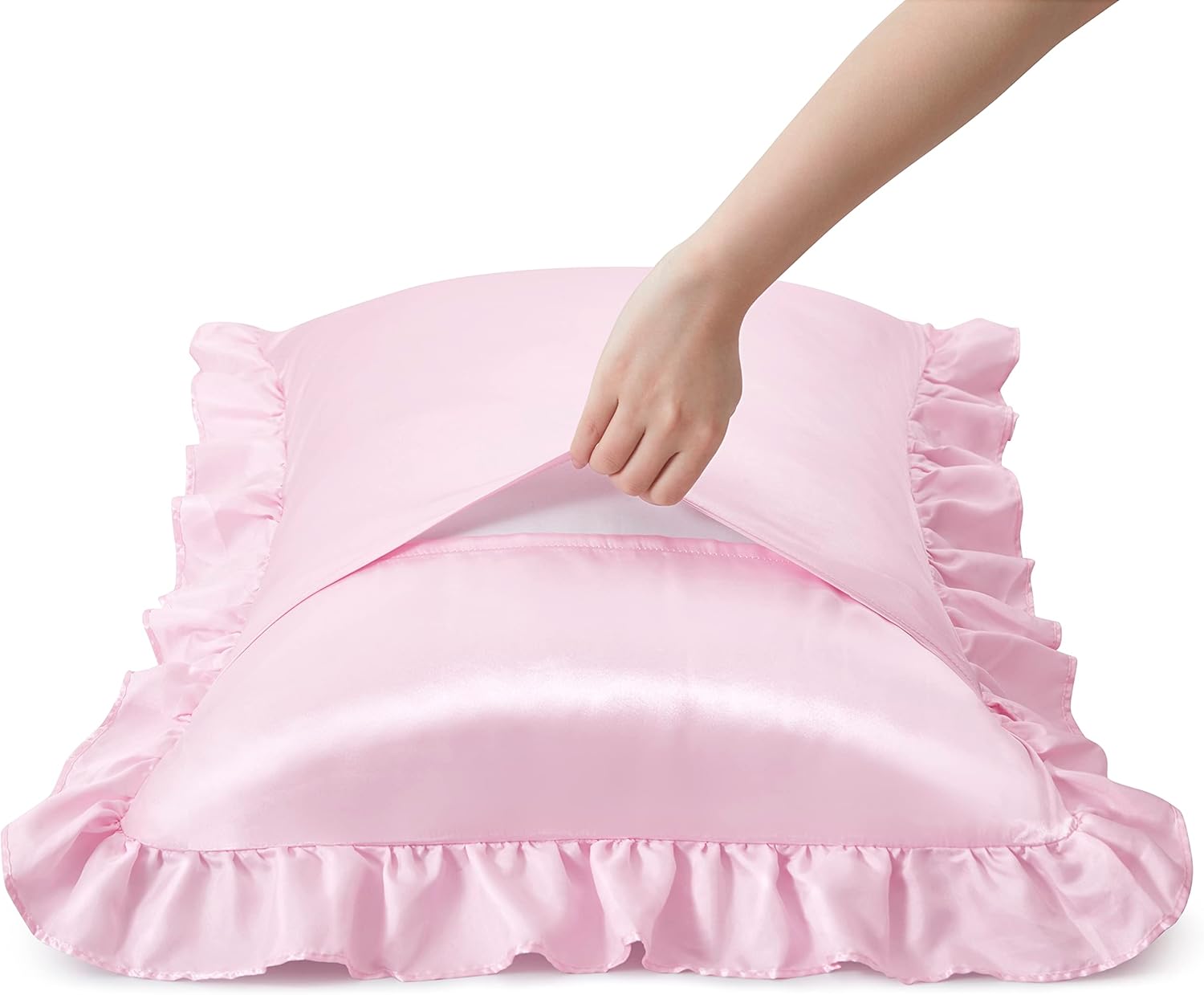 2Pcs Satin Ruffled Pillow Case - đánh giá và giá Silk Pillowcase Set