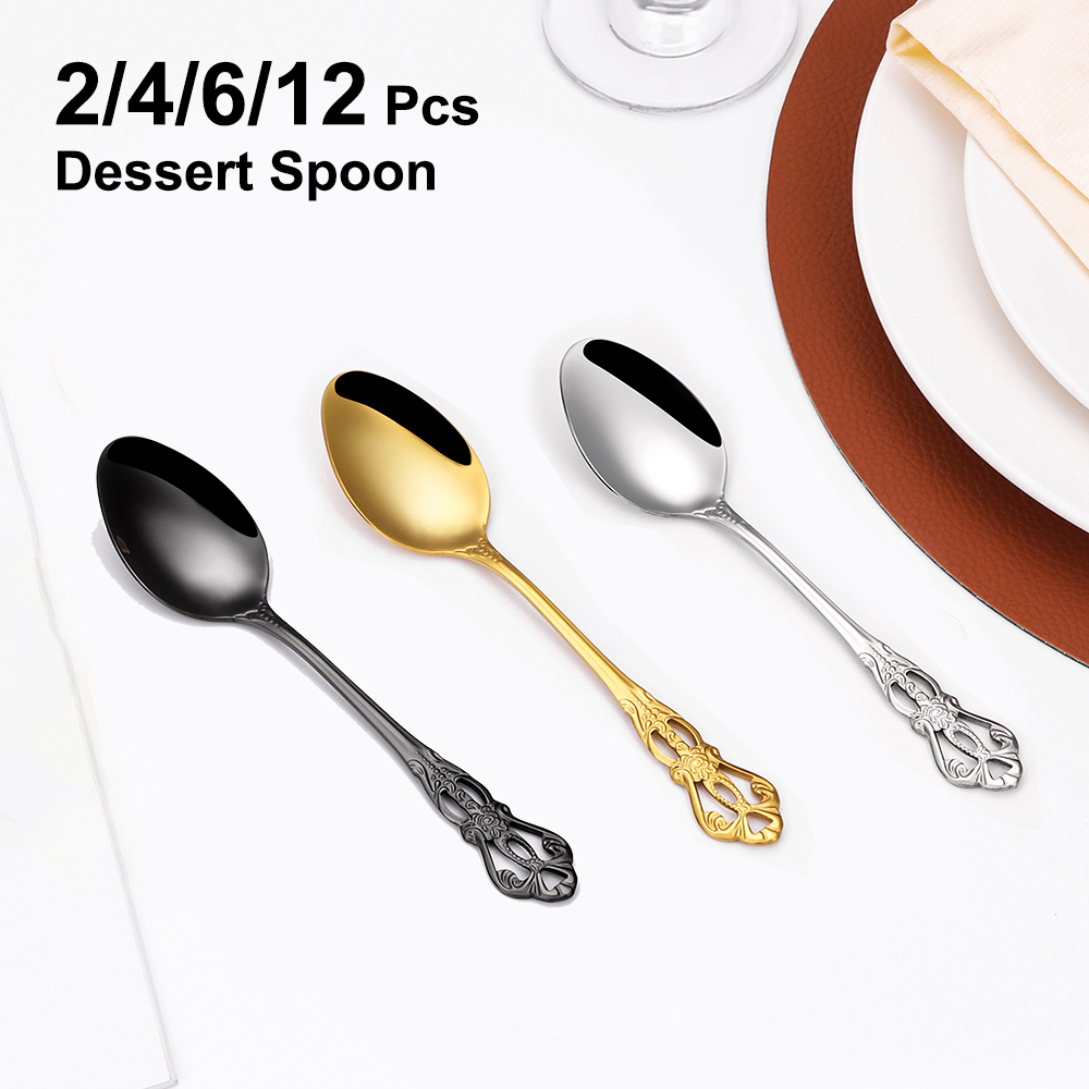 2/4/6/12pcs Gold Dessert Spoon - đánh giá và giá Gold Plated Cutlery