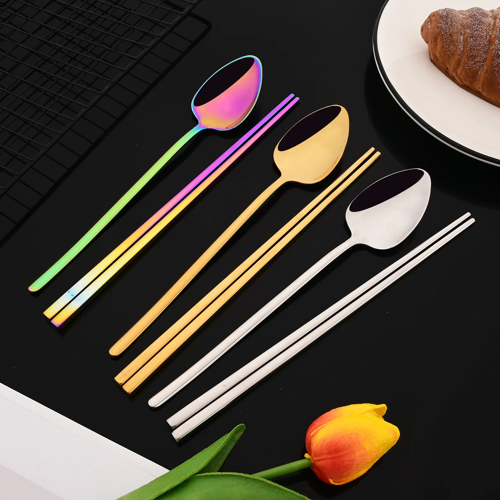 Korean 8Pcs Tableware Set High - đánh giá và giá Gold Plated Cutlery