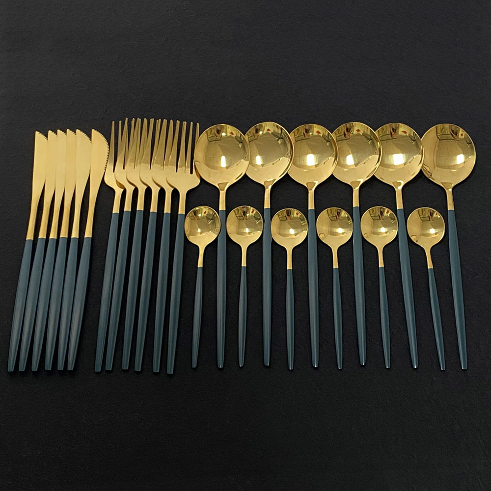 24Pcs Nhiều Màu Sắc Đồ Ăn Bộ B - đánh giá và giá Gold Plated Cutlery